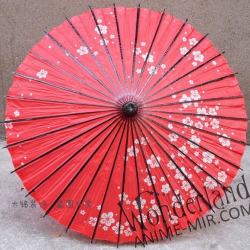 Бумажный Японский зонтик (красный с маленькими цветами сакуры) / Japanese umbrella